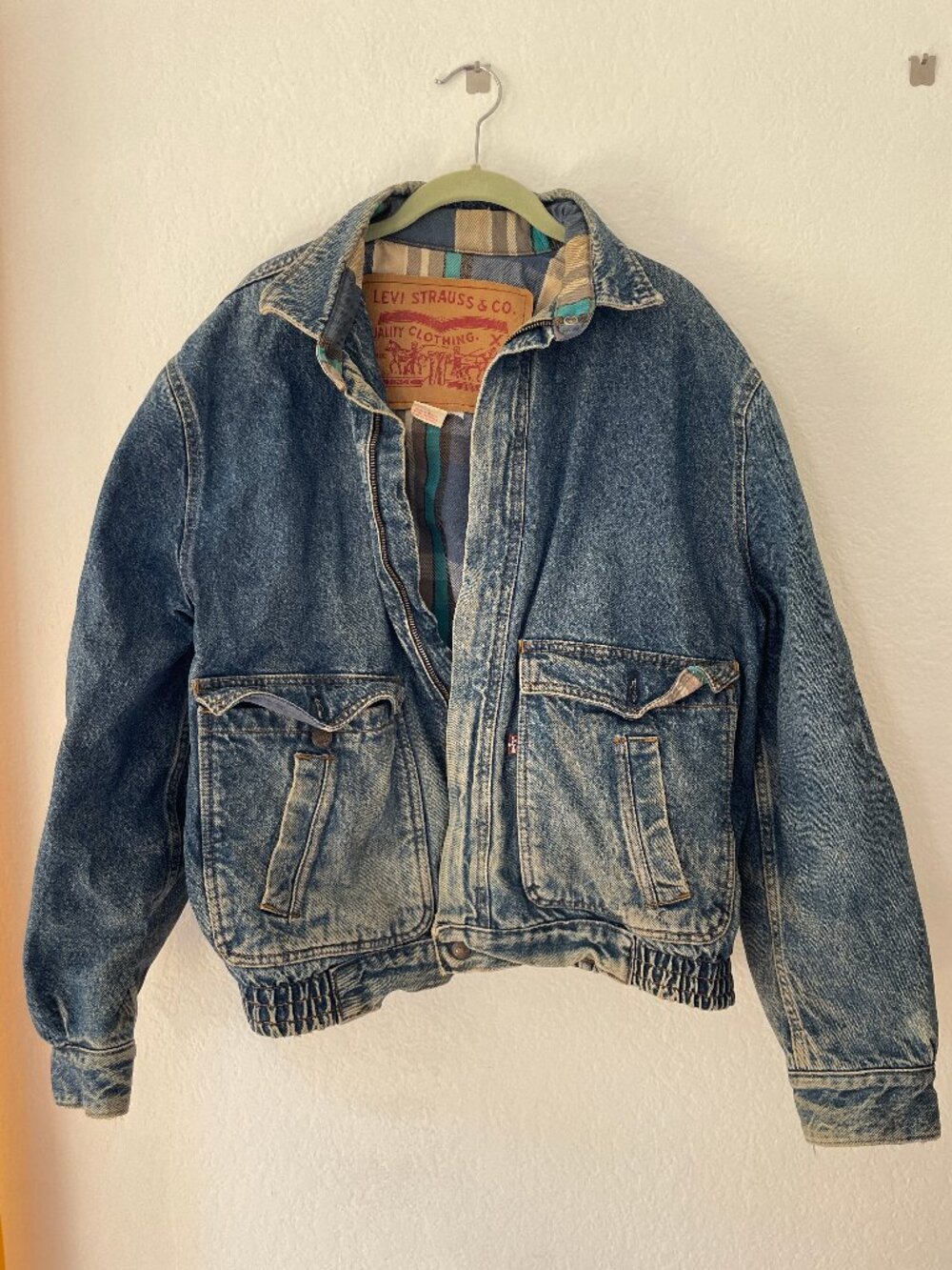 Vintage Levi’s Flannel Cotton Lined Denim Bomber Jacket Late 1980s / early 1990s